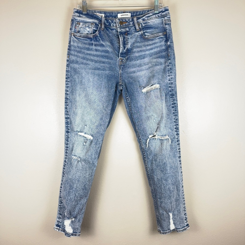 Vigoss Frankie Slim Straight Acid Wash Distressed Ripped Jeans Blue Size 29